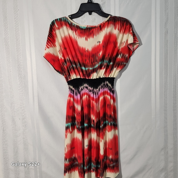 ACE FASHION MULTICOLOR MIDI DRESS WITH ELASTIC WAISTBAND SIZE LARGE - Picture 4 of 9